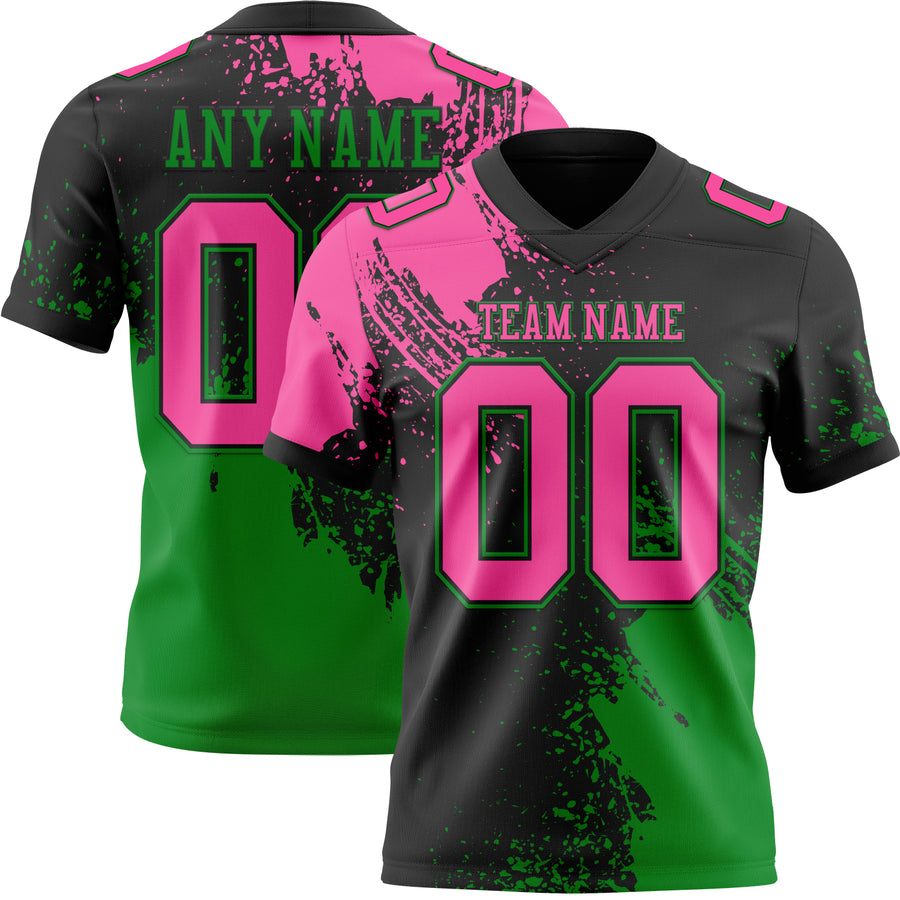 Custom Black Pink-Grass Green 3D Pattern Abstract Brush Stroke Authentic Football Jersey