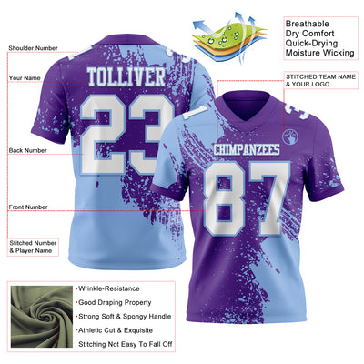 Custom Purple White-Light Blue 3D Pattern Abstract Brush Stroke Authentic Football Jersey