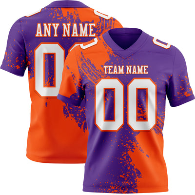 Custom Purple White-Orange 3D Pattern Abstract Brush Stroke Authentic Football Jersey