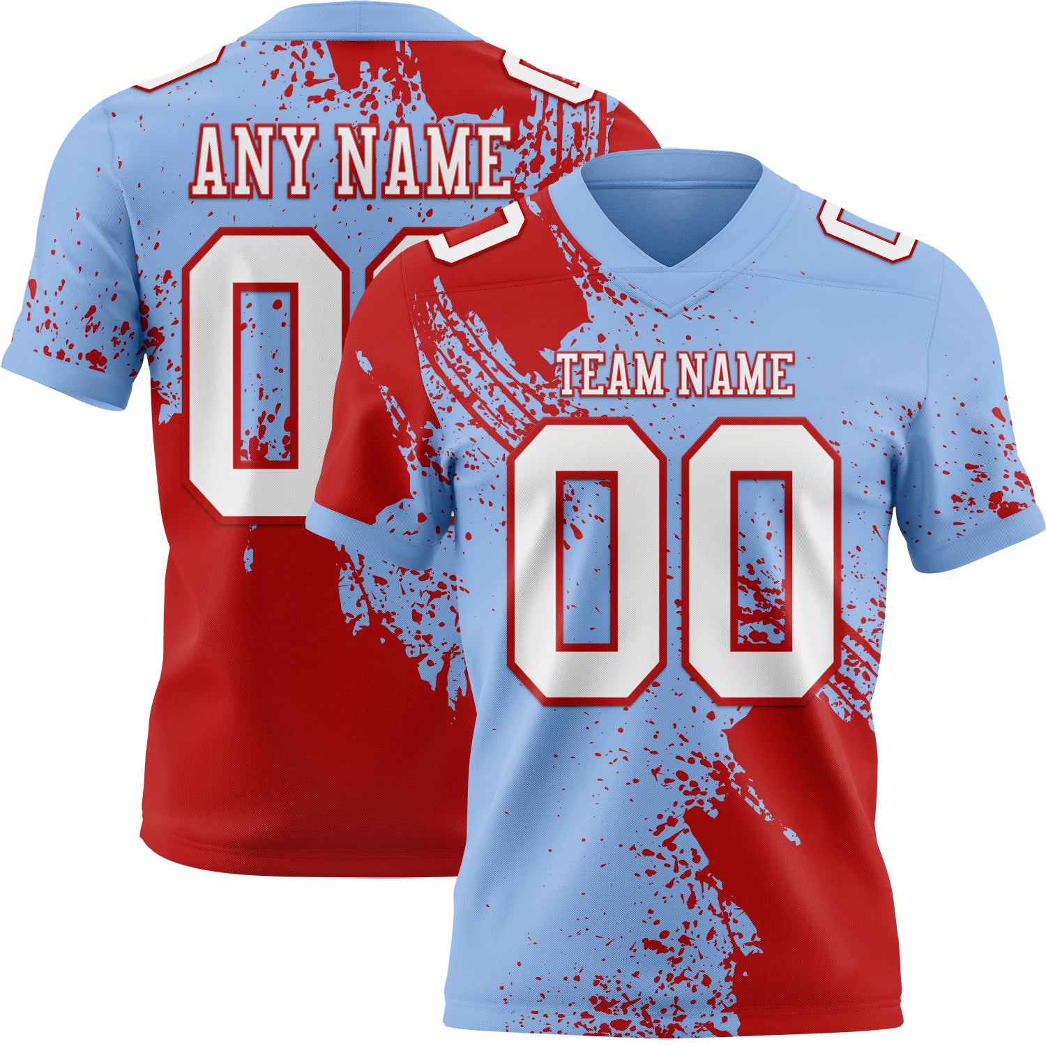 Custom Light Blue White-Red 3D Pattern Abstract Brush Stroke Authentic Football Jersey