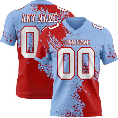 Custom Light Blue White-Red 3D Pattern Abstract Brush Stroke Authentic Football Jersey