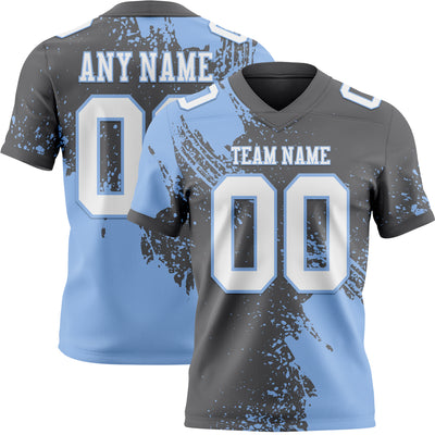 Custom Steel Gray White-Light Blue 3D Pattern Abstract Brush Stroke Authentic Football Jersey