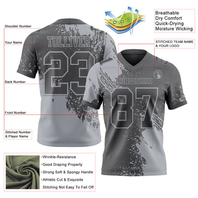 Custom Steel Gray Gray 3D Pattern Abstract Brush Stroke Authentic Football Jersey