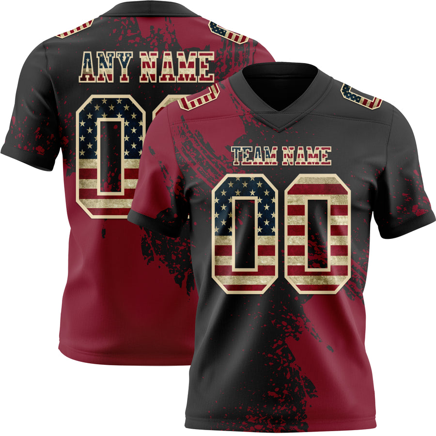 Custom Black Vintage USA Flag Crimson-Cream 3D Pattern Abstract Brush Stroke Authentic Football Jersey