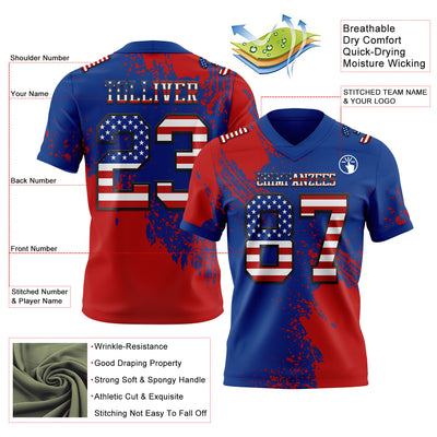 Custom Royal USA Flag Red-Black 3D Pattern Abstract Brush Stroke Authentic Football Jersey