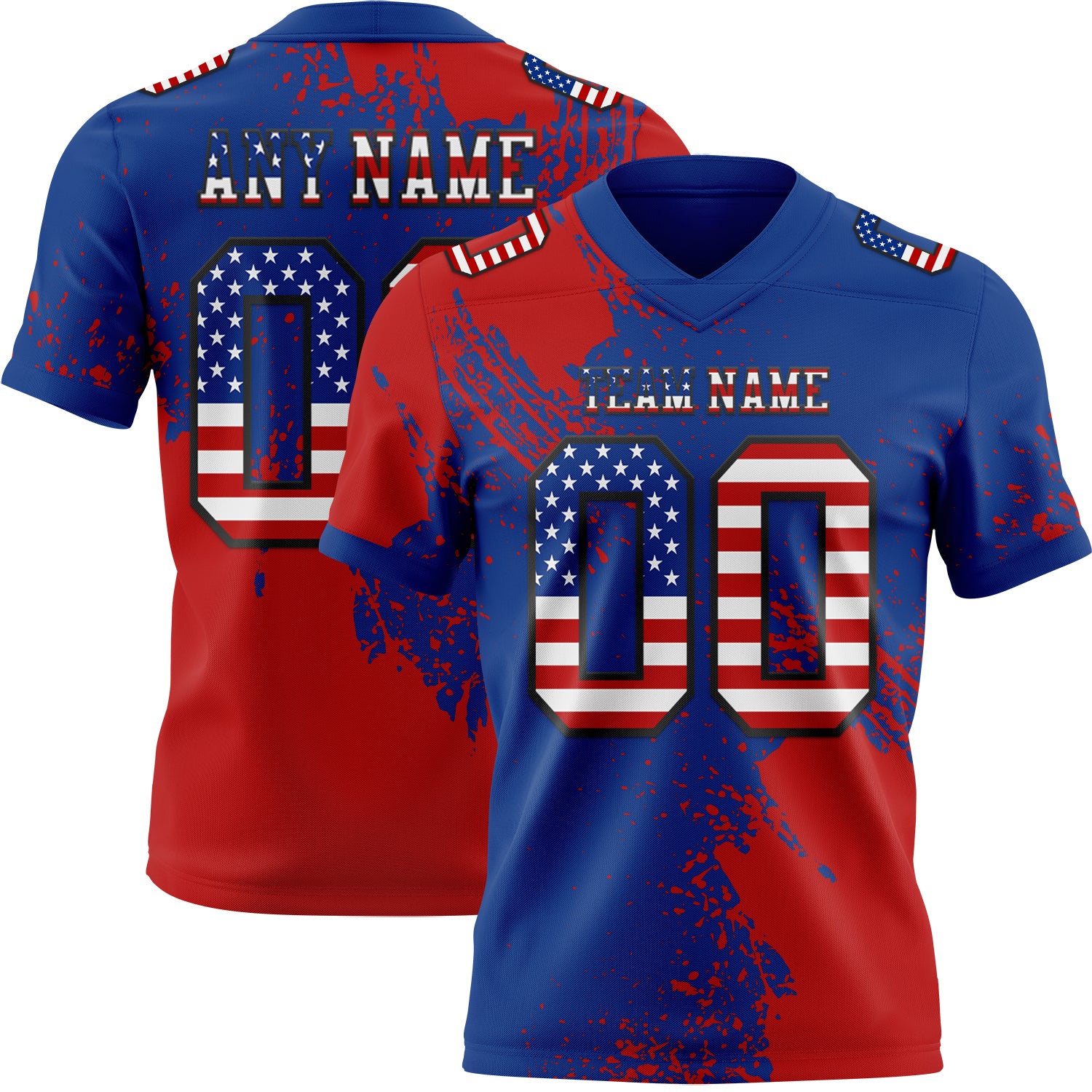Custom Royal USA Flag Red-Black 3D Pattern Abstract Brush Stroke Authentic Football Jersey