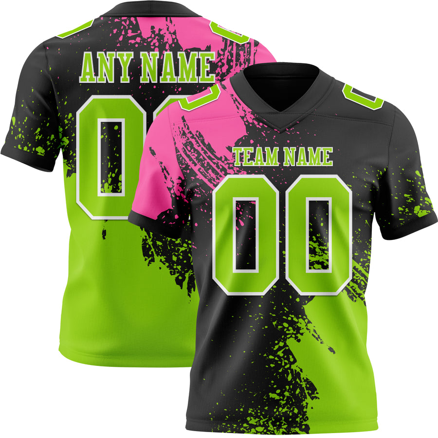 Custom Black Neon Green-Pink 3D Pattern Abstract Brush Stroke Authentic Football Jersey