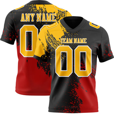 Custom Black Gold Red-White 3D Pattern Abstract Brush Stroke Authentic Football Jersey