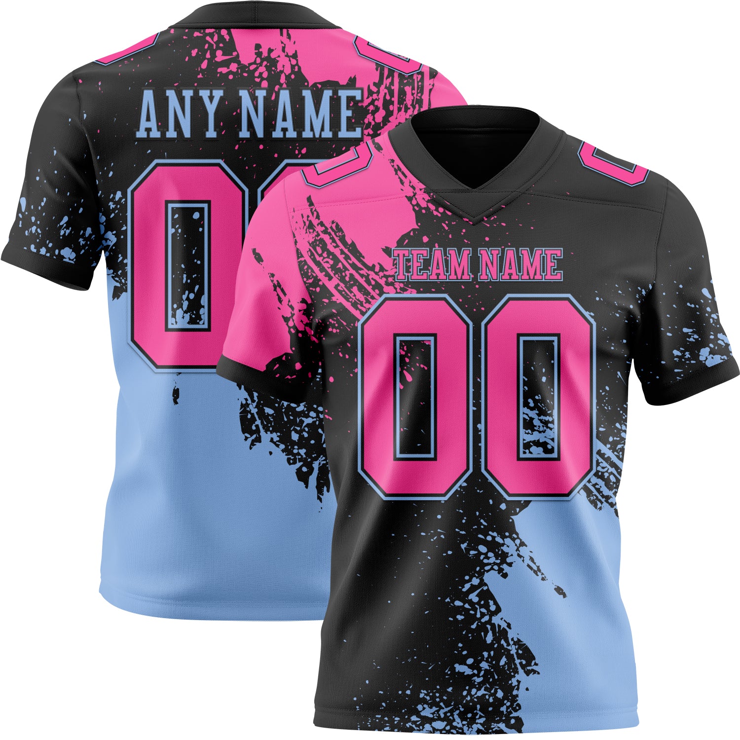 Custom Black Pink-Light Blue 3D Pattern Abstract Brush Stroke Authentic Football Jersey