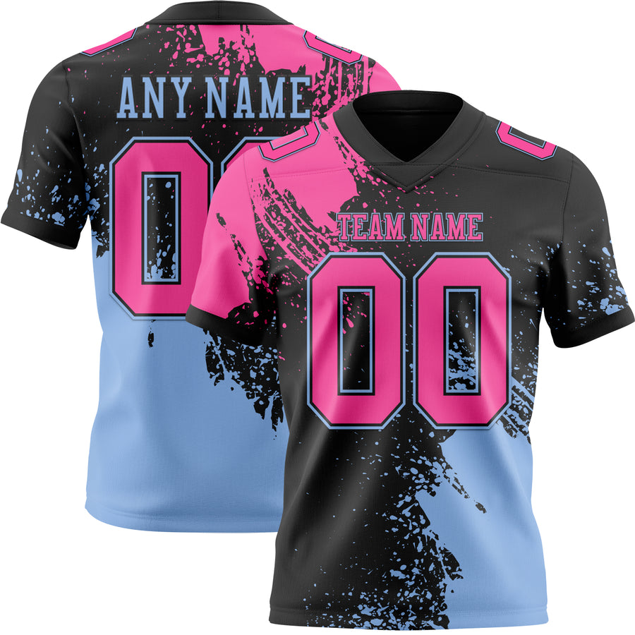 Custom Black Pink-Light Blue 3D Pattern Abstract Brush Stroke Authentic Football Jersey