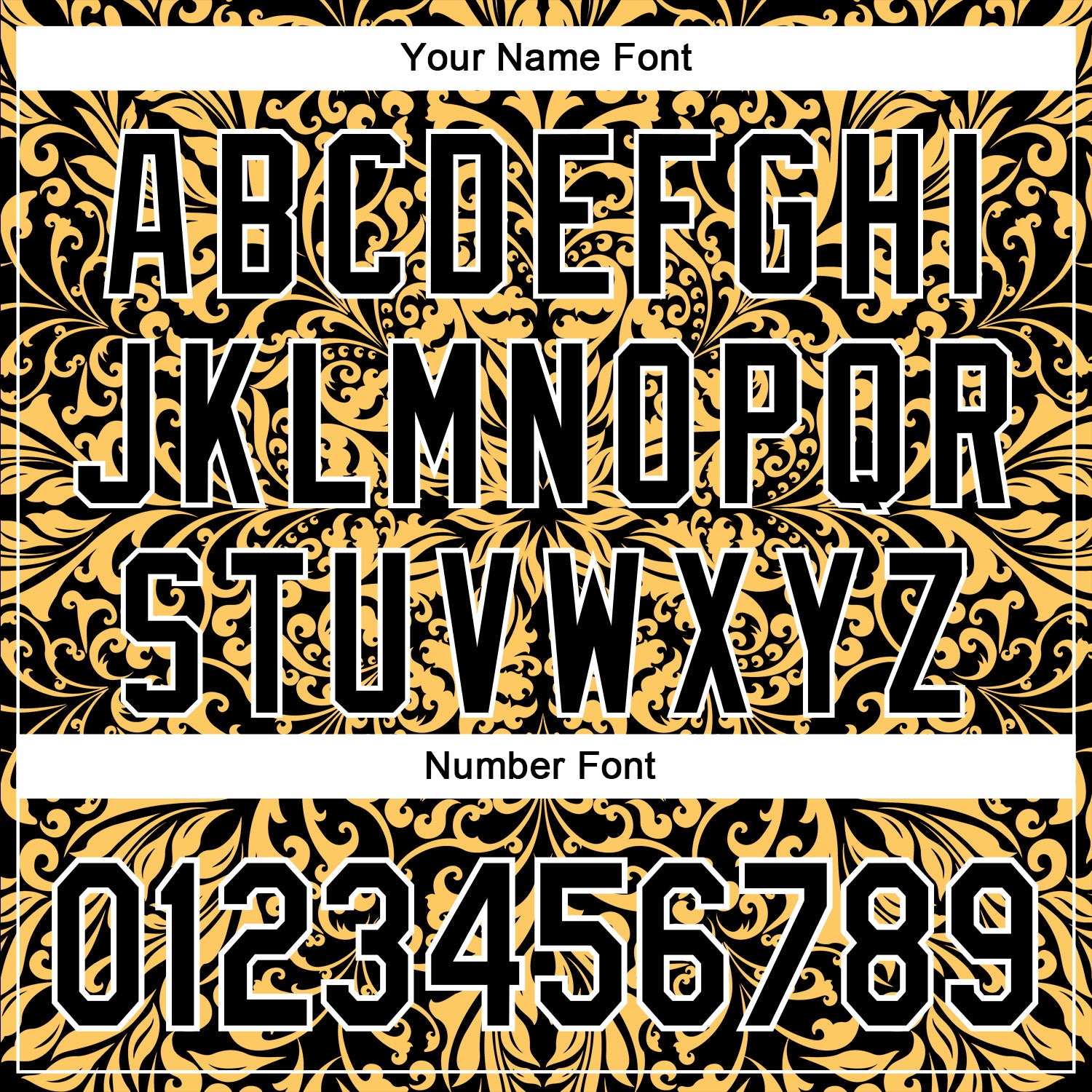 Custom Stitched Black White 3D Pattern Design Golden Subtle Floral Sports Pullover Sweatshirt Hoodie