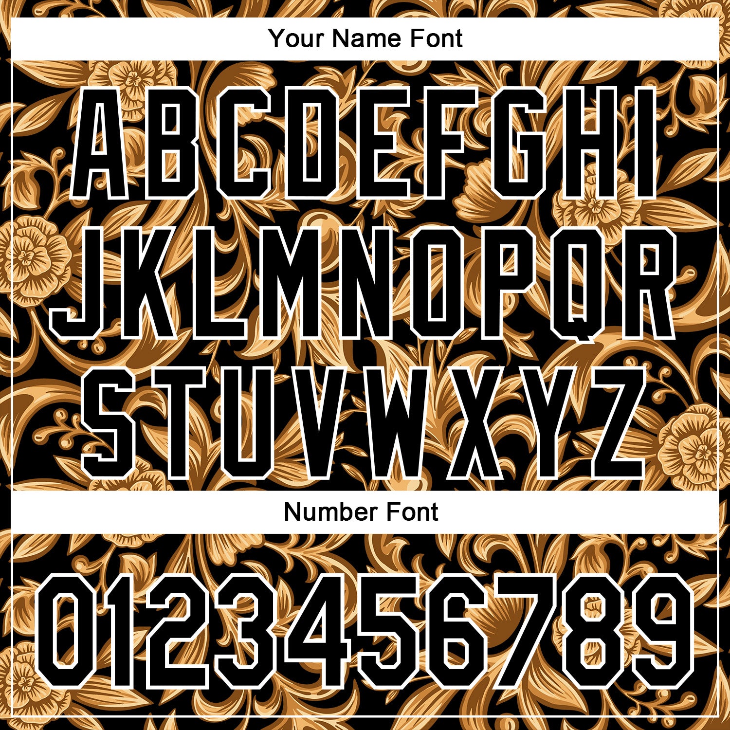 Custom Stitched Black White 3D Pattern Design Golden Subtle Floral Sports Pullover Sweatshirt Hoodie