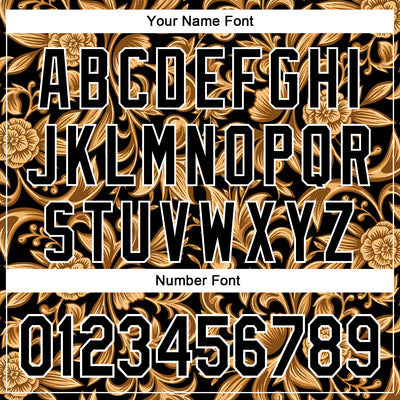 Custom Stitched Black White 3D Pattern Design Golden Subtle Floral Sports Pullover Sweatshirt Hoodie