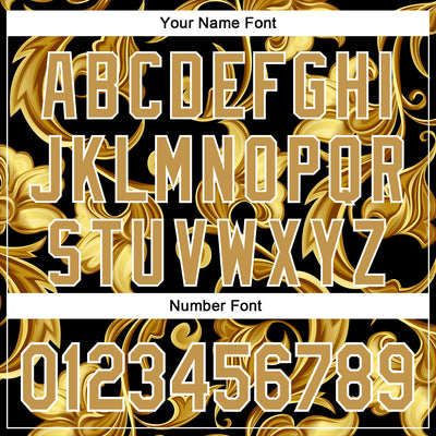 Custom Stitched Black Old Gold-White 3D Pattern Design Golden Subtle Floral Sports Pullover Sweatshirt Hoodie