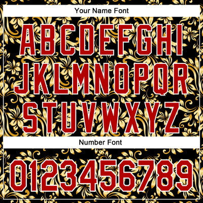 Custom Stitched Black Red-White 3D Pattern Design Golden Subtle Floral Sports Pullover Sweatshirt Hoodie