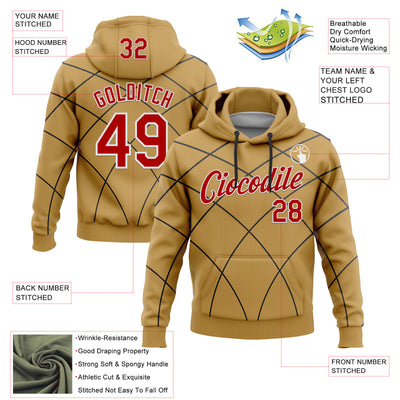 Custom Stitched Old Gold Red Black-White 3D Pattern Design Line Geometric Shape Sports Pullover Sweatshirt Hoodie