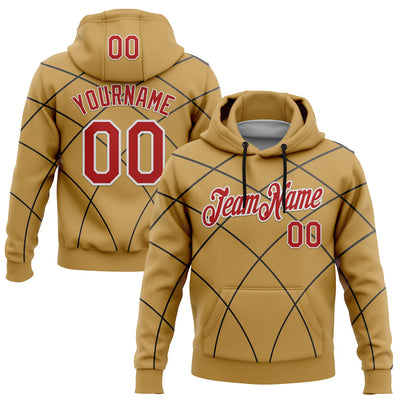 Custom Stitched Old Gold Red Black-White 3D Pattern Design Line Geometric Shape Sports Pullover Sweatshirt Hoodie