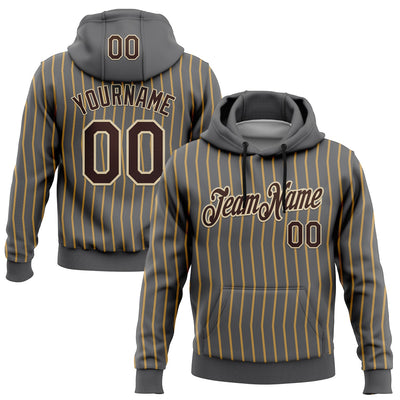 Custom Stitched Steel Gray Old Gold Pinstripe Brown-Cream 3D Pattern Design Line Sports Pullover Sweatshirt Hoodie
