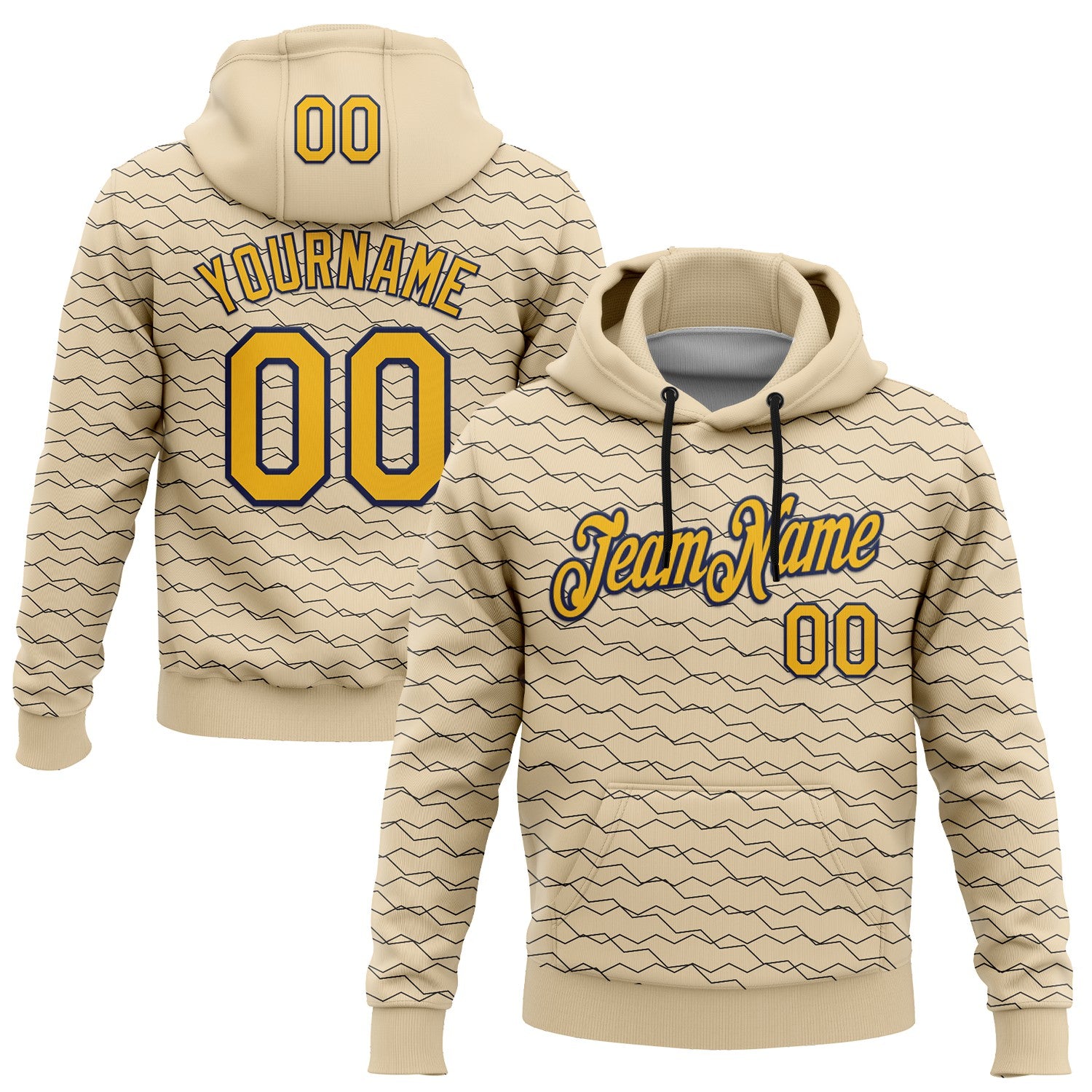 Custom Stitched City Cream Gold-Navy 3D Pattern Design Line Geometric Shape Sports Pullover Sweatshirt Hoodie