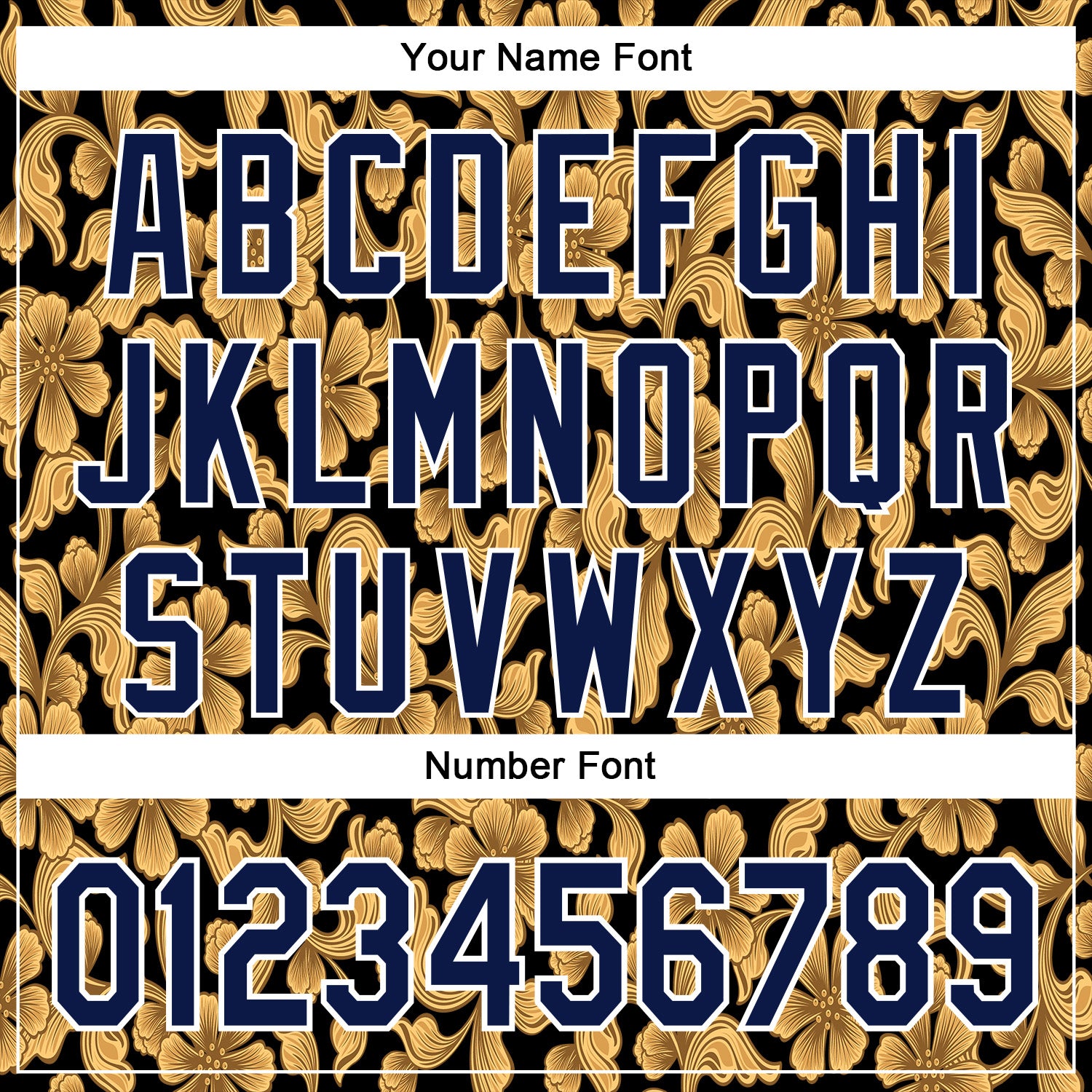 Custom Stitched Black Navy-White 3D Pattern Design Golden Subtle Floral Sports Pullover Sweatshirt Hoodie