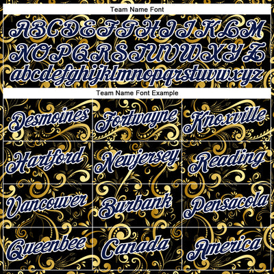 Custom Stitched Black Navy-White 3D Pattern Design Golden Subtle Floral Sports Pullover Sweatshirt Hoodie