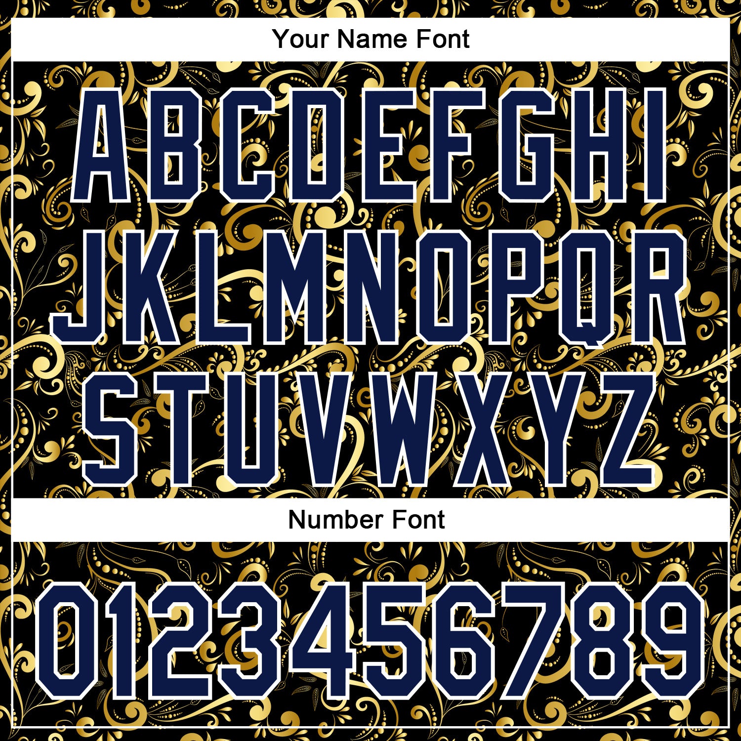 Custom Stitched Black Navy-White 3D Pattern Design Golden Subtle Floral Sports Pullover Sweatshirt Hoodie