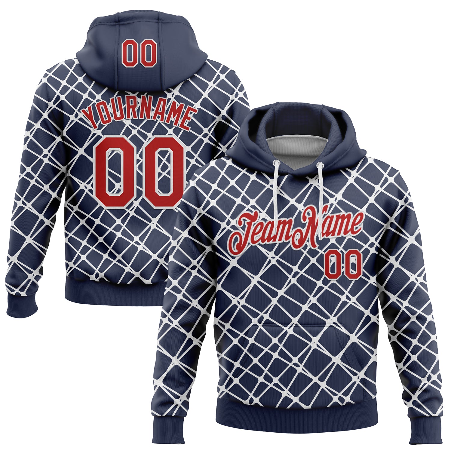 Custom Stitched Navy Red-White 3D Pattern Design Abstract Network Line Sports Pullover Sweatshirt Hoodie
