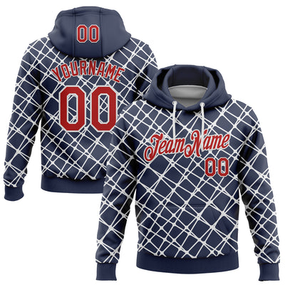 Custom Stitched Navy Red-White 3D Pattern Design Abstract Network Line Sports Pullover Sweatshirt Hoodie
