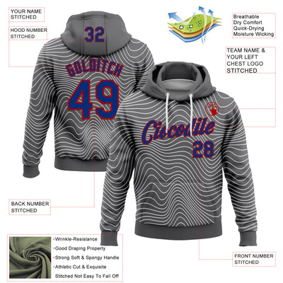 Custom Stitched Navy Royal Red-White 3D Pattern Design Wave Distorted Line Sports Pullover Sweatshirt Hoodie