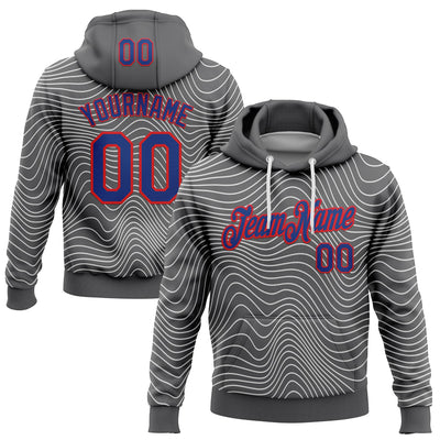 Custom Stitched Navy Royal Red-White 3D Pattern Design Wave Distorted Line Sports Pullover Sweatshirt Hoodie