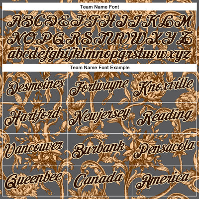 Custom Stitched Steel Gray Brown-Cream 3D Pattern Design Golden Subtle Floral Sports Pullover Sweatshirt Hoodie