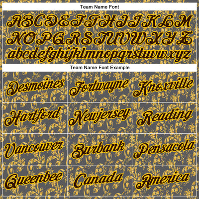 Custom Stitched Steel Gray Brown-Yellow 3D Pattern Design Golden Subtle Floral Sports Pullover Sweatshirt Hoodie