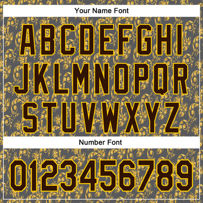 Custom Stitched Steel Gray Brown-Yellow 3D Pattern Design Golden Subtle Floral Sports Pullover Sweatshirt Hoodie