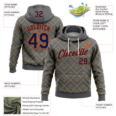 Custom Stitched Steel Gray Navy Gold-Orange 3D Pattern Design Line Geometric Shape Sports Pullover Sweatshirt Hoodie
