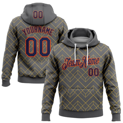 Custom Stitched Steel Gray Navy Gold-Orange 3D Pattern Design Line Geometric Shape Sports Pullover Sweatshirt Hoodie