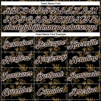 Custom Stitched Black Brown-White 3D Pattern Design Golden Subtle Floral Sports Pullover Sweatshirt Hoodie