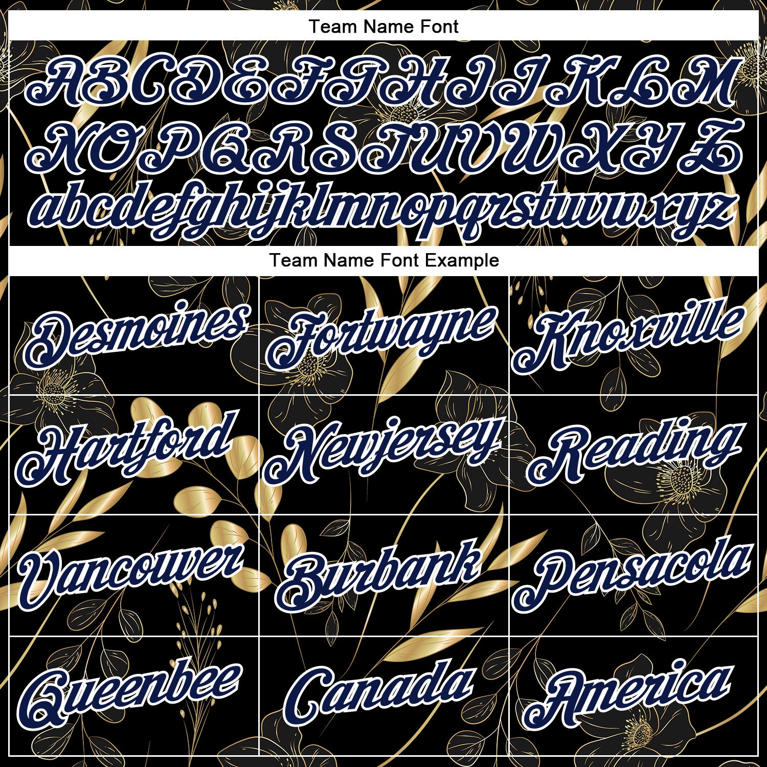 Custom Stitched Black Navy-White 3D Pattern Design Golden Subtle Floral Sports Pullover Sweatshirt Hoodie