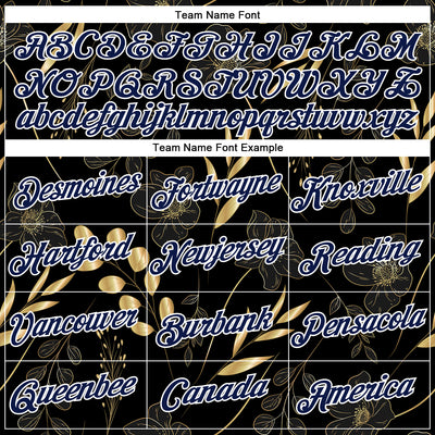 Custom Stitched Black Navy-White 3D Pattern Design Golden Subtle Floral Sports Pullover Sweatshirt Hoodie