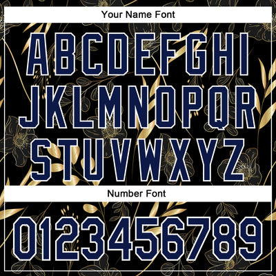 Custom Stitched Black Navy-White 3D Pattern Design Golden Subtle Floral Sports Pullover Sweatshirt Hoodie