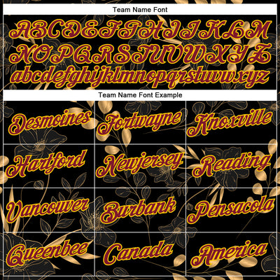 Custom Stitched Black Crimson-Yellow 3D Pattern Design Golden Subtle Floral Sports Pullover Sweatshirt Hoodie