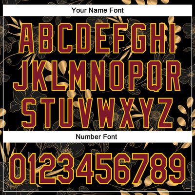 Custom Stitched Black Crimson-Yellow 3D Pattern Design Golden Subtle Floral Sports Pullover Sweatshirt Hoodie