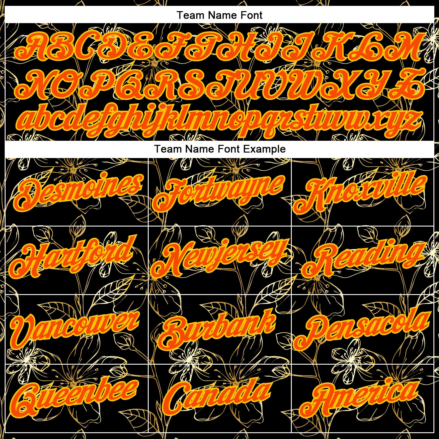 Custom Stitched Black Orange-Yellow 3D Pattern Design Golden Subtle Floral Sports Pullover Sweatshirt Hoodie