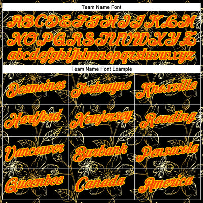 Custom Stitched Black Orange-Yellow 3D Pattern Design Golden Subtle Floral Sports Pullover Sweatshirt Hoodie