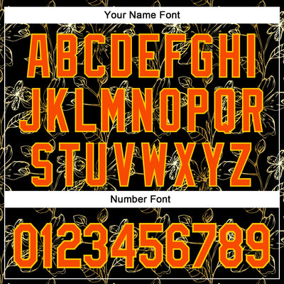 Custom Stitched Black Orange-Yellow 3D Pattern Design Golden Subtle Floral Sports Pullover Sweatshirt Hoodie
