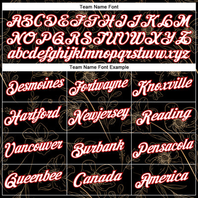 Custom Stitched Black White-Red 3D Pattern Design Golden Subtle Floral Sports Pullover Sweatshirt Hoodie