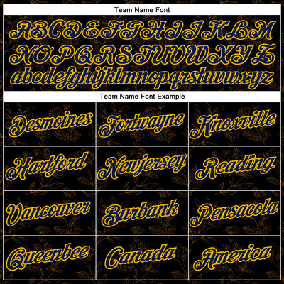Custom Stitched Black Navy-Gold 3D Pattern Design Golden Subtle Floral Sports Pullover Sweatshirt Hoodie