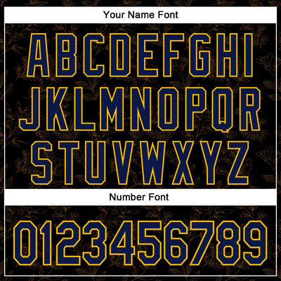 Custom Stitched Black Navy-Gold 3D Pattern Design Golden Subtle Floral Sports Pullover Sweatshirt Hoodie