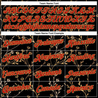 Custom Stitched Black Red-Old Gold 3D Pattern Design Golden Subtle Floral Sports Pullover Sweatshirt Hoodie