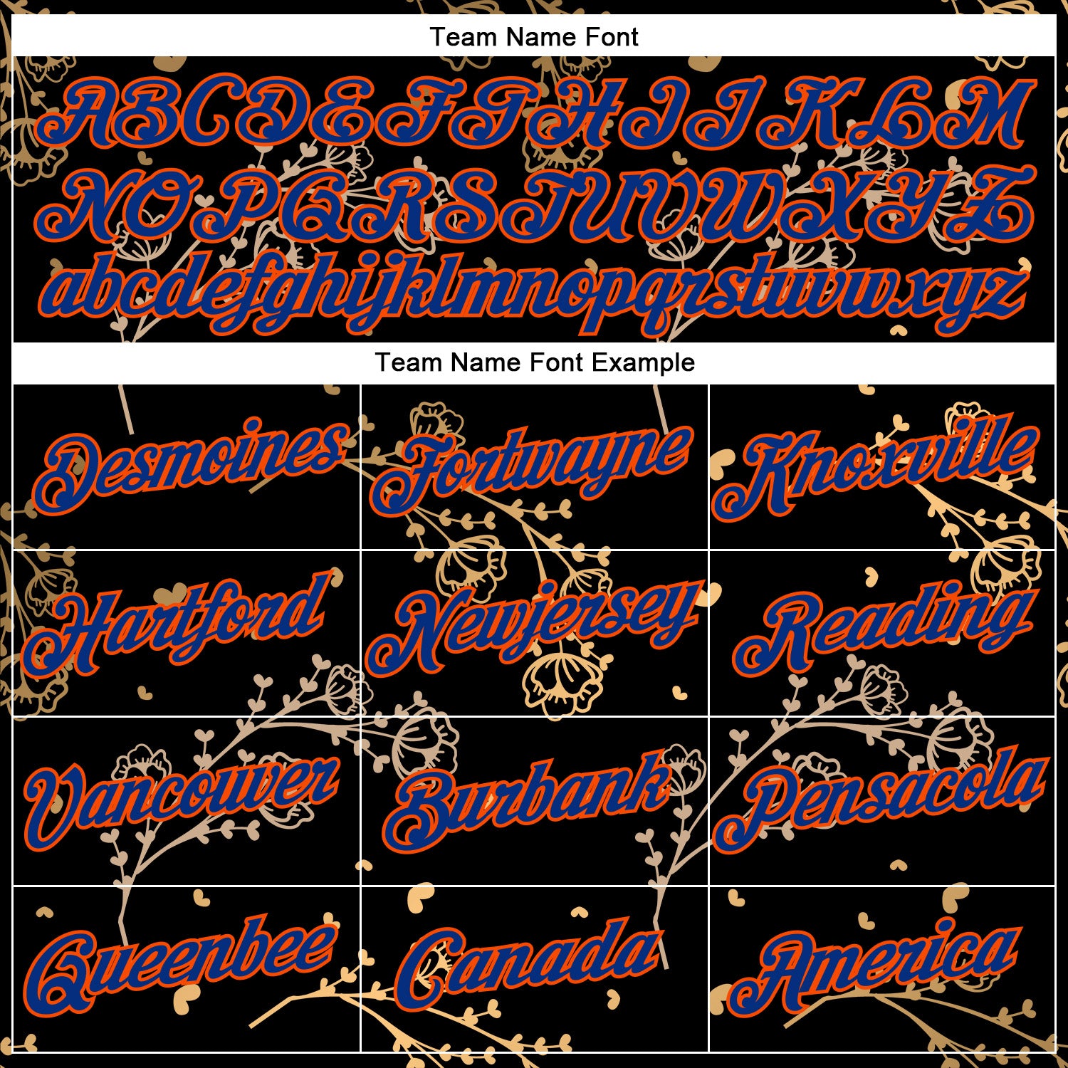 Custom Stitched Black Royal-Orange 3D Pattern Design Golden Subtle Floral Sports Pullover Sweatshirt Hoodie