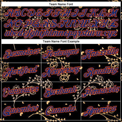 Custom Stitched Black Royal-Orange 3D Pattern Design Golden Subtle Floral Sports Pullover Sweatshirt Hoodie
